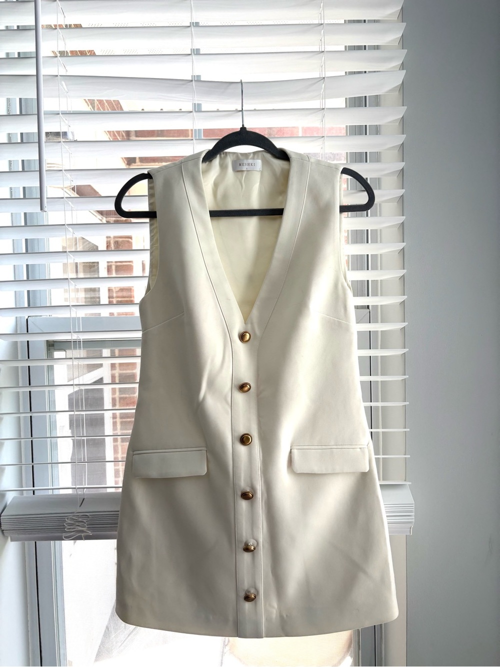 Meshki Cream Sleeveless Button Front Mini Dress